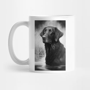 Flatcoated retriver black and white painting Mug